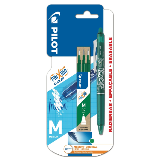 [3131910212201] PILOT Roller apagável Frixion Clicker verde + 3 recargas ponta média