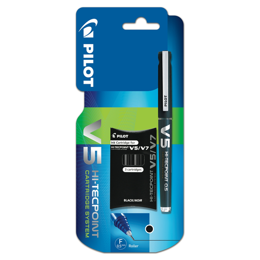 [3131910225546] PILOT V-5 refillable fine point rollerball black + 3 cartridges