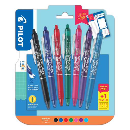 [3131910549666] PILOT 7 Frixion Clicker Pens + To Do List Notebook