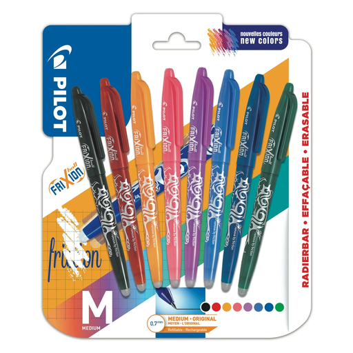 [3131910551393] PILOT Fri Xion Ball erasable rollerball pens assorted ink medium tip pack of 8