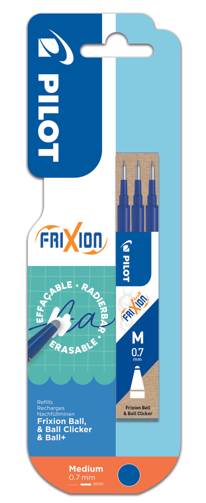 PILOT Recharges Fri Xion Ball encre bleue effaçable pointe moyenne, 3 recharges