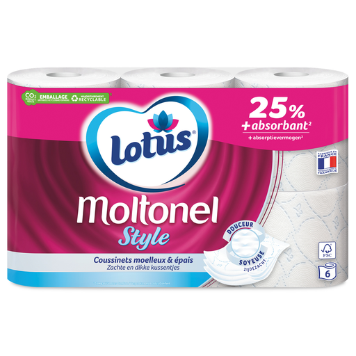 [3133200095037] LOTUS Moltonel toilet paper white aquatube 3-ply 6 rolls