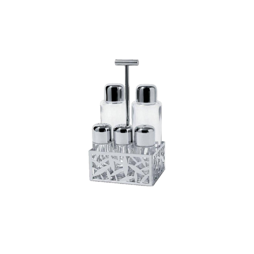 [8003299925100] ALESSI Cactus! Condiment Set Stainless Steel And Glass