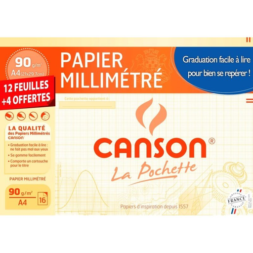 [3148950027856] CANSON Papel Milimetrado 16F A4 90 g