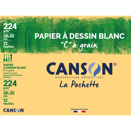 [3148950271037] CANSON Carpeta de papel de dibujo blanco de grano 12 hojas 24x32cm 224g