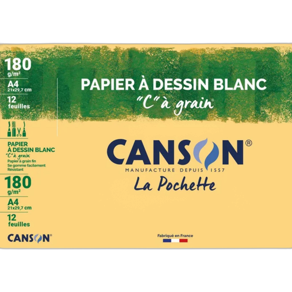 Canson Pochette Papier À Dessin Blanc À Grain 12 Feuilles 21X29,7 Cm 180G
