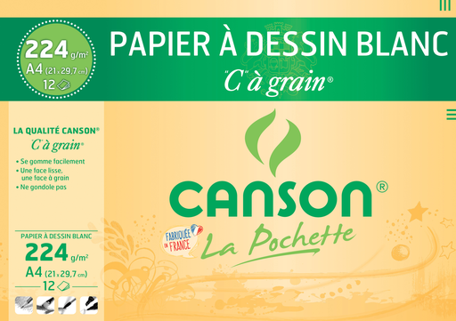 [3148950271143] CANSON Papel de desenho C grão fino branco A4 224g, a bolsa