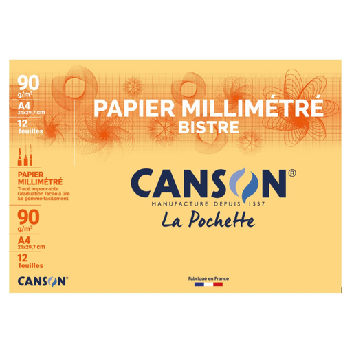 [3148950671158] CANSON Bloco 12 folhas papel milimetrado A4 90g bistre