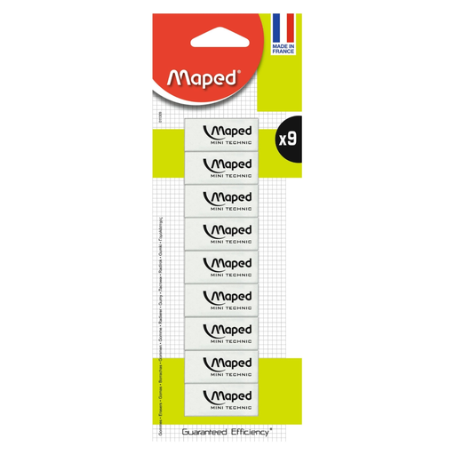 [3154140113094] MAPED Borrachas brancas Mini Technic Lote de 9 borrachas