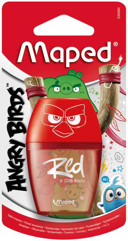 Maped Taille-Crayons Angry Birds 1 Trou Avec Réservoir Pour Crayons À Papier Et De Couleur Standard Translucide Rouge