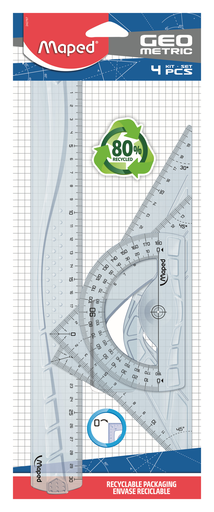 [3154142427670] MAPED Geometric tracing set 30cm ruler + 60° set square + protractor, 4-piece kit