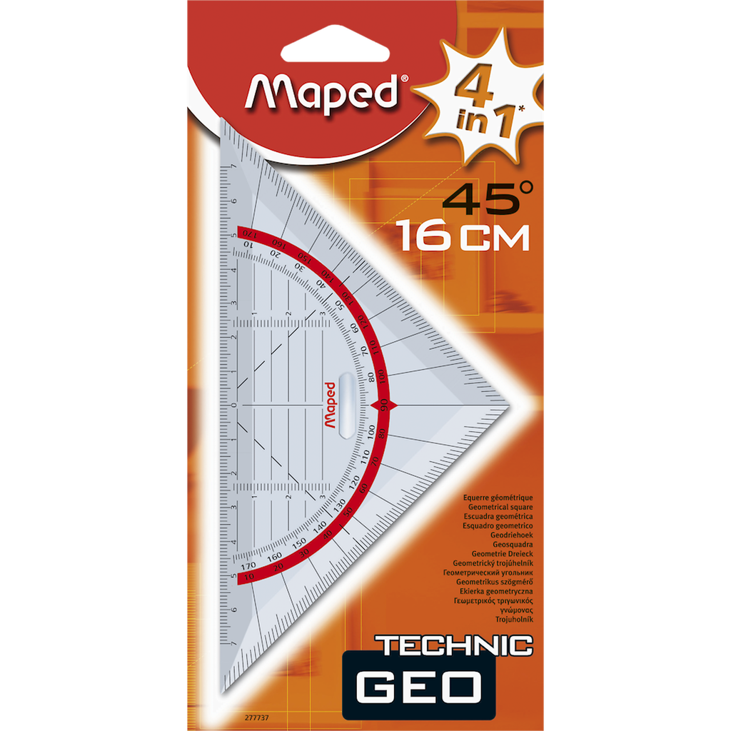MAPED Escuadra Geométrica 45° 16cm Transportador Technic Geo