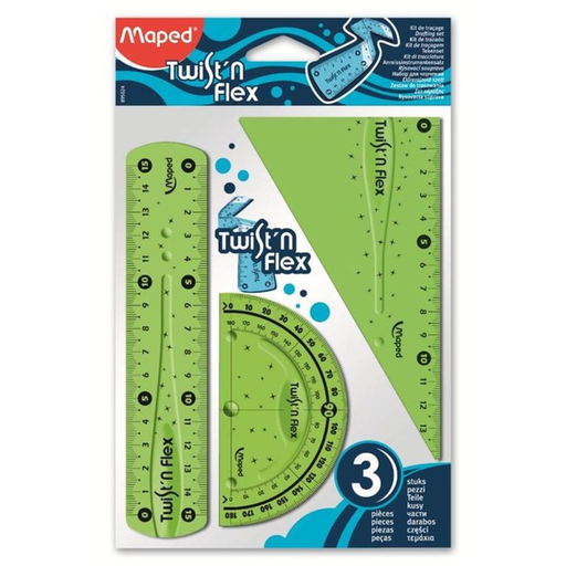 [3154148950240] MAPED 3-Piece Kit TWIST 'N FLEX Ruler Square Protractor The kit