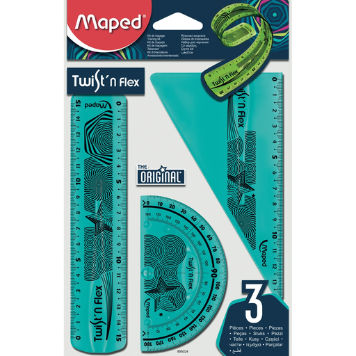 [3154148950240] MAPED Kit 3 piezas TWIST 'N FLEX Regla Escuadra Transportador El kit