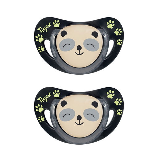 [3159921218425] TIGEX Chuchas Smart Night Silicone 0-6m Panda Fosforescente lote de 2 chuchas
