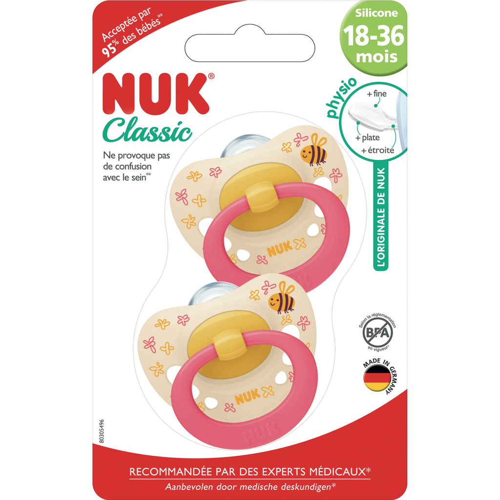 NUK Classic Silicone Pacifiers 18-36m Girl pack of 2
