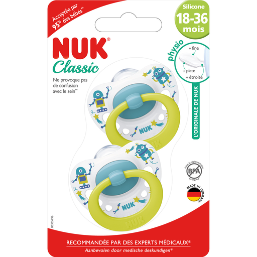 [3159921228516] NUK New Classic Silicone Pacifiers 18-36m Mixed 2-pack
