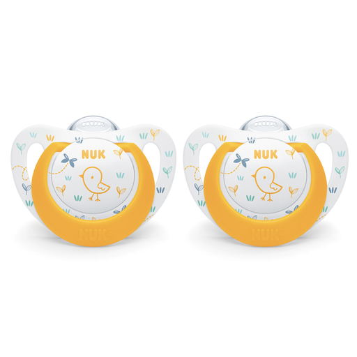 [3159921228813] NUK Chupetes amarillo silicona 6-18 meses, lote de 2 chupetes