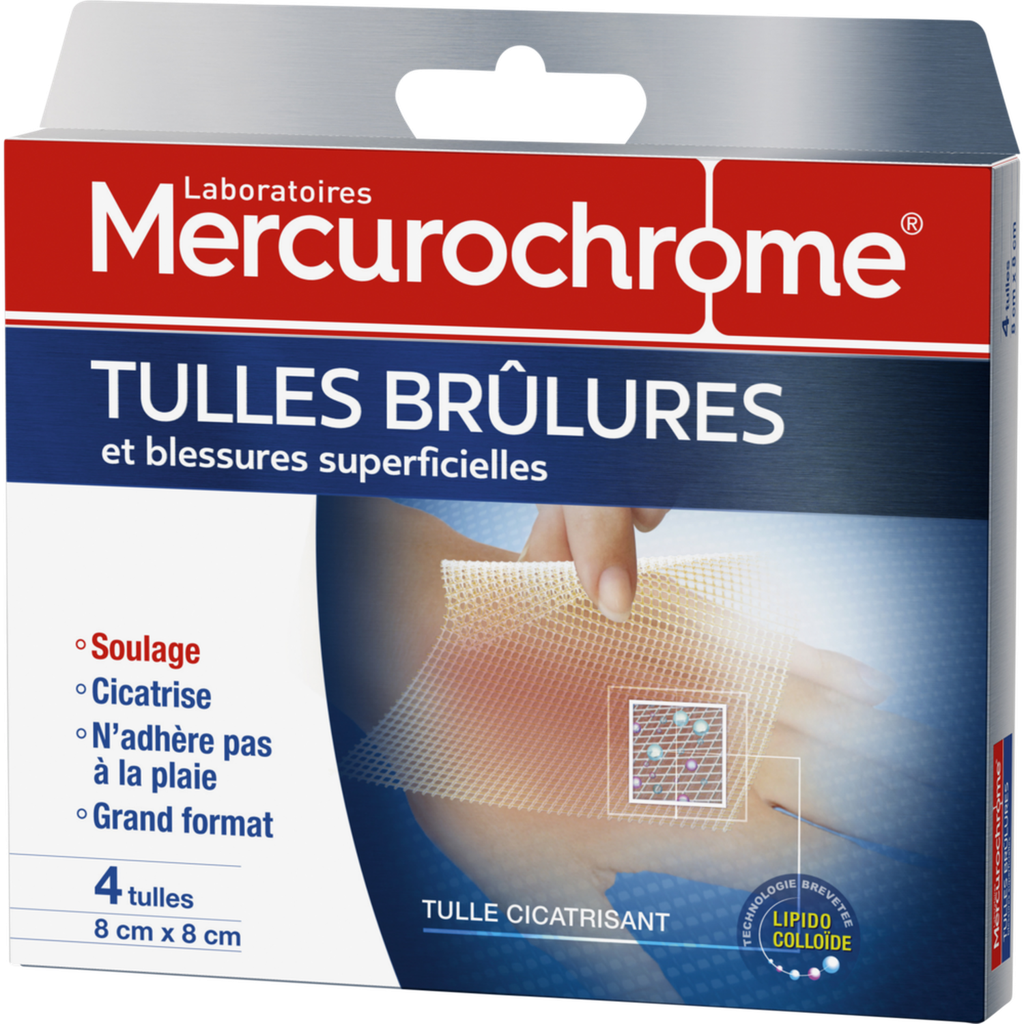 MERCUROCHROME Pansements Brûlures 1er et 2nd Degré Stériles, la boîte de 4