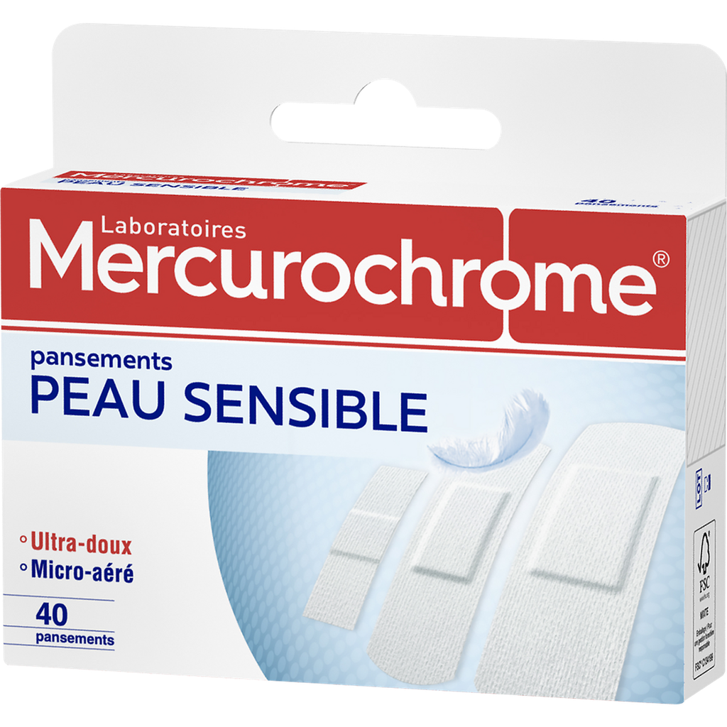 MERCUROCHROME Pensos Peles Sensíveis Ultra Suave Ultra-extensível Hipoalergénico, caixa de 40