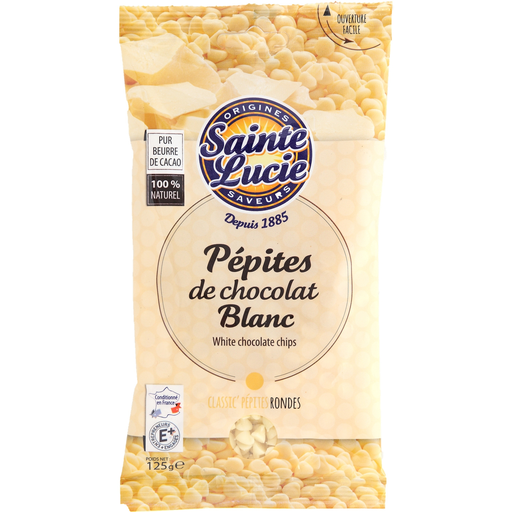 [3162050019641] SAINTE LUCIE Pepitas de chocolate branco pura manteiga de cacau 125 g