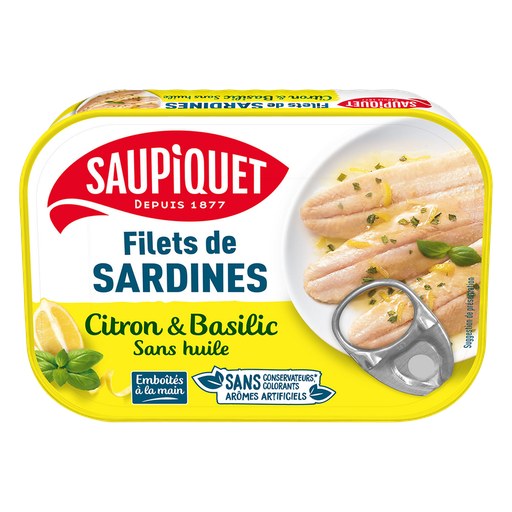 [3165950049015] SAUPIQUET Boneless sardine fillets with lemon-basil marinade 100 g