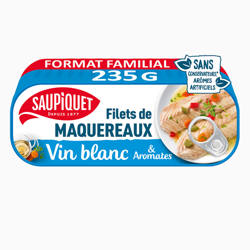 [3165950083019] SAUPIQUET Mackerel fillets in white wine and herbs 235 g