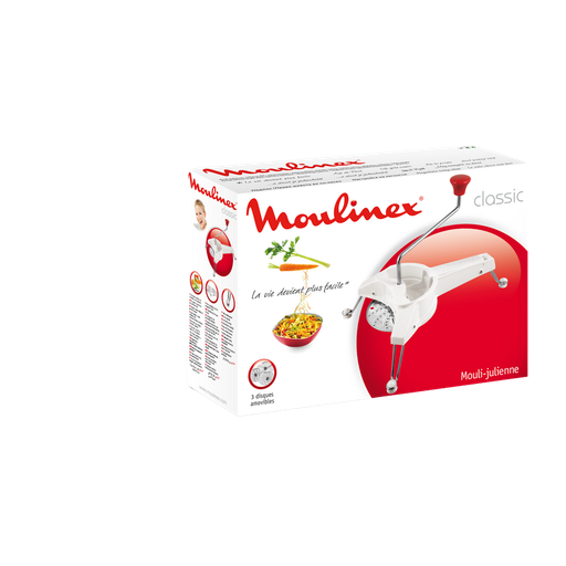 [3168430154889] MOULINEX Mouli-julienne en plastique blanc/rouge-3 grilles