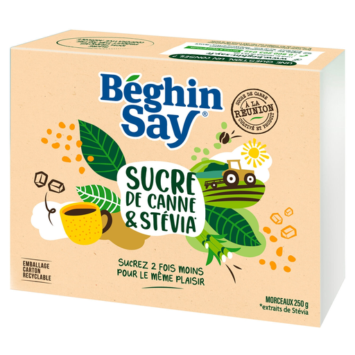 [3174660097544] BEGHIN SAY Açúcar mascavado em cubos Ligne extrato de plantas stevia 250 g