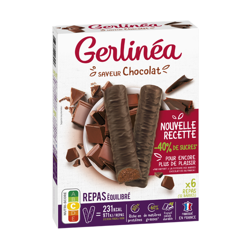 [3175680013057] GERLINEA Barritas sustitutivas de comida hiperproteicas chocolate 372 g