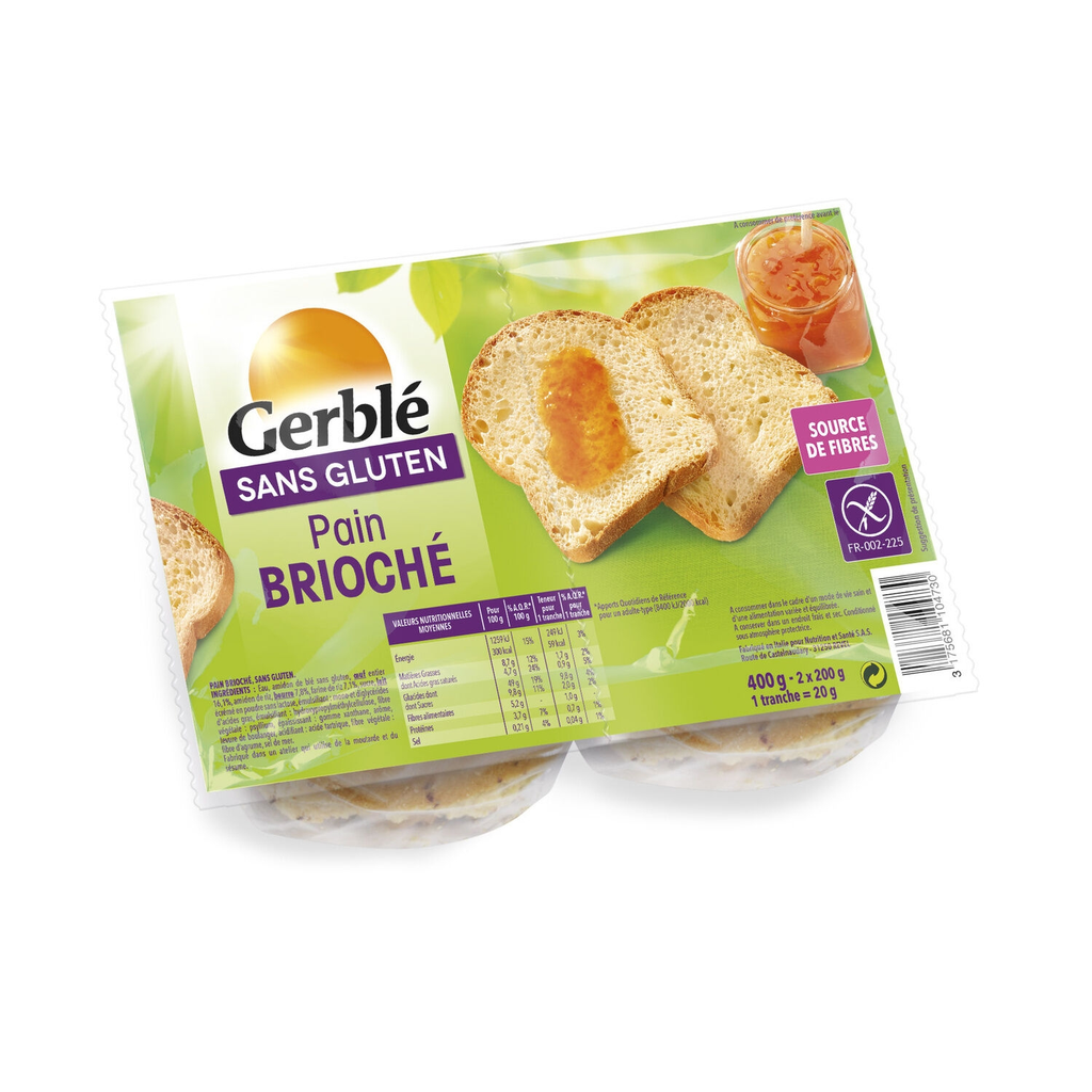 GERBLE Pain brioché sans gluten 2 étuis de 200 g