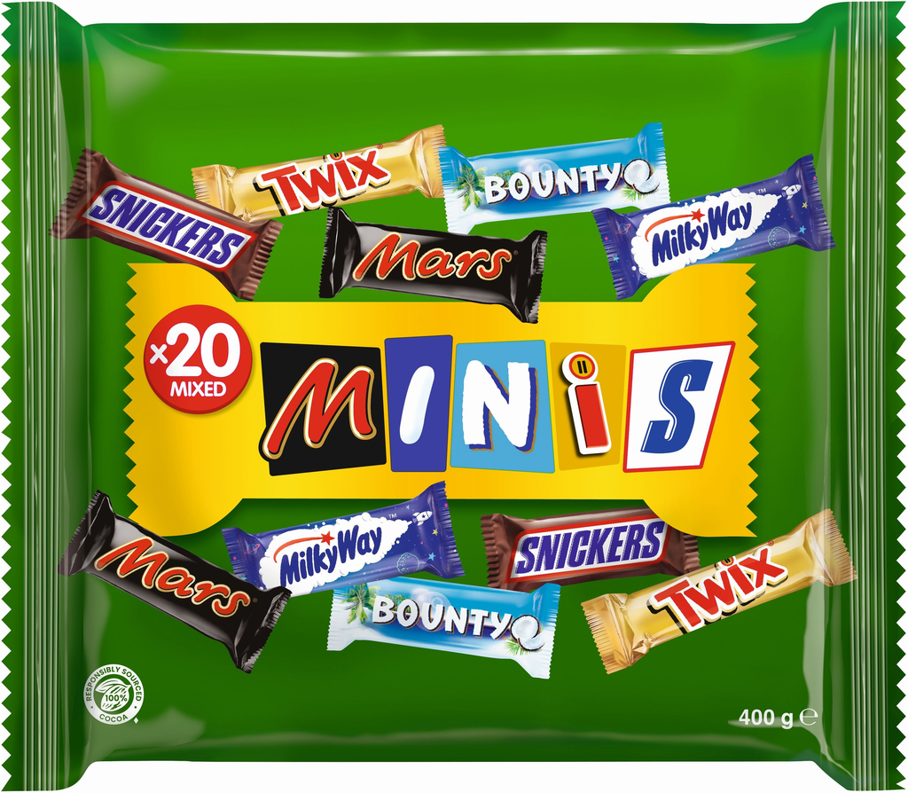 MIXED Surtido de barritas de chocolate Snickers, Mars, Twix, Bounty, Milkyway Minis 400 g