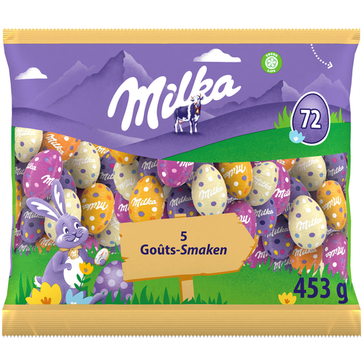 [7622202248443] MILKA Ovos de chocolate de leite mix 5 sabores 435 g