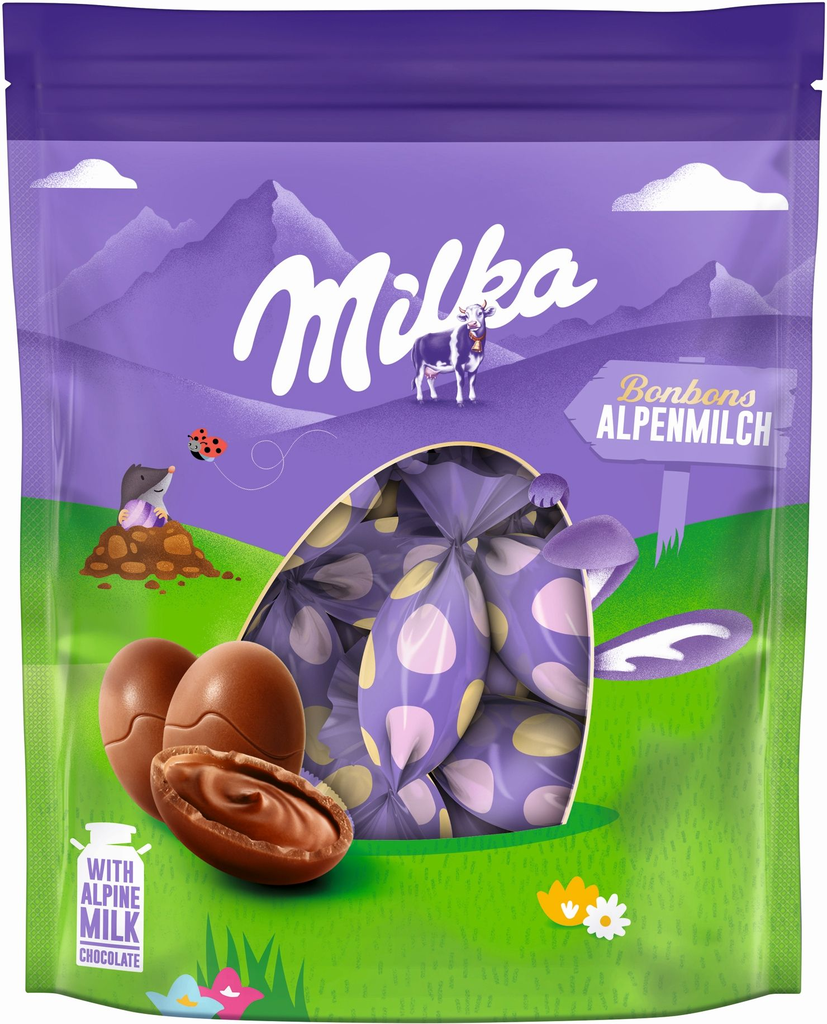 MILKA Bombons recheados de chocolate de leite alpino 86 g