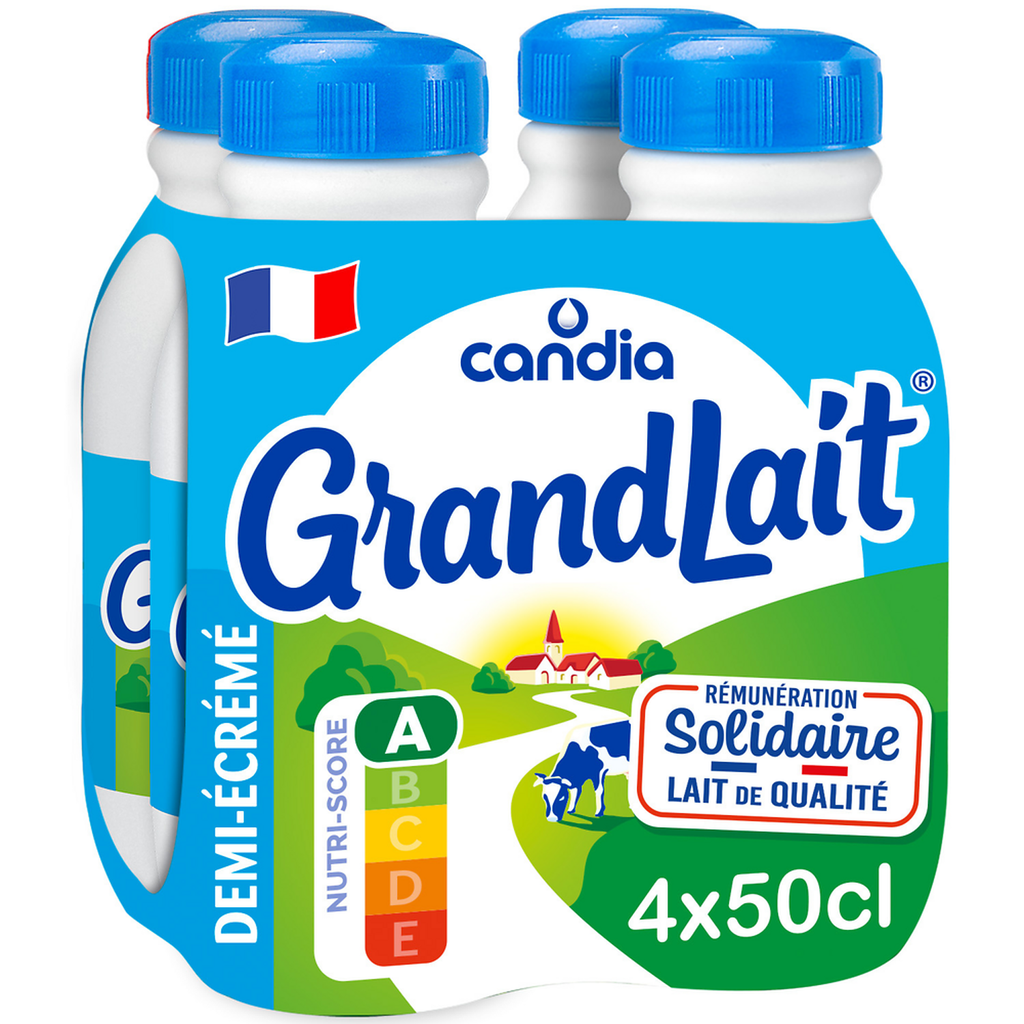 Candia Lait Uht Demi-Écrémé Grandlait Mini-Bouteilles 4X50Cl - 2L