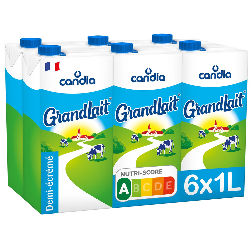 GRANDLAIT Leite Meio-Gordo 6 pacotes de 1 L
