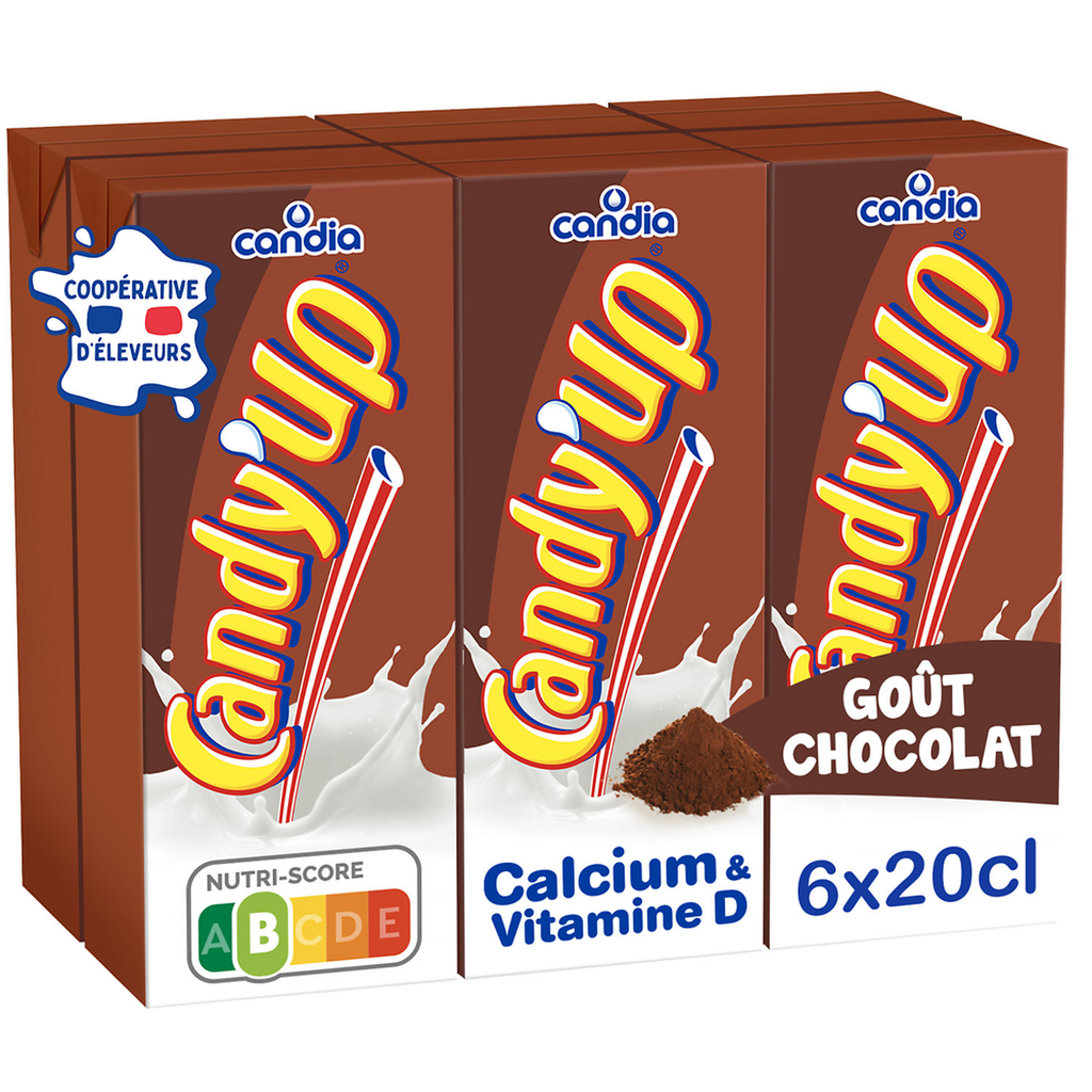 CANDY'UP Bebida láctea sabor chocolate, 6 pacotes de 20 cl