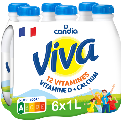 [3176571959003] CANDIA Viva fortified milk with vitamins, calcium and vitamin D, 6 x 1 L pack