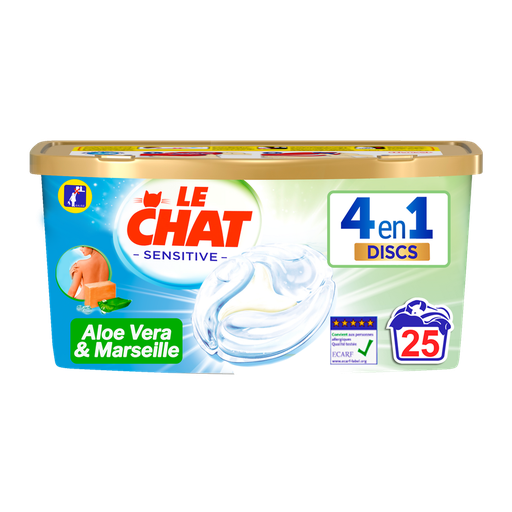[3178041352130] LE CHAT Cápsulas de detergente 4 en 1 Sensitive Aloe Vera y Marsella 25 cápsulas
