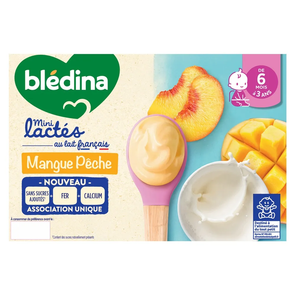 Blédina Mini Lactés Mangue Pêche 55G X 6 (Yogurt Bledina Mangue Pêche)