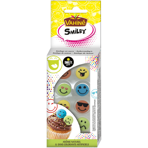 [3179142055913] VAHINE Décors Smiley en sucre à poser 8 pièces 1 g