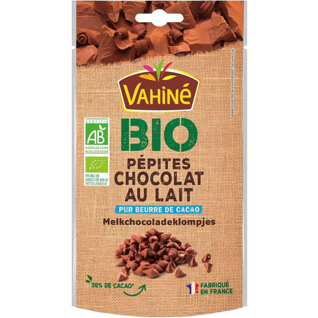 VAHINE Pepitas de chocolate de leite Bio 100 g