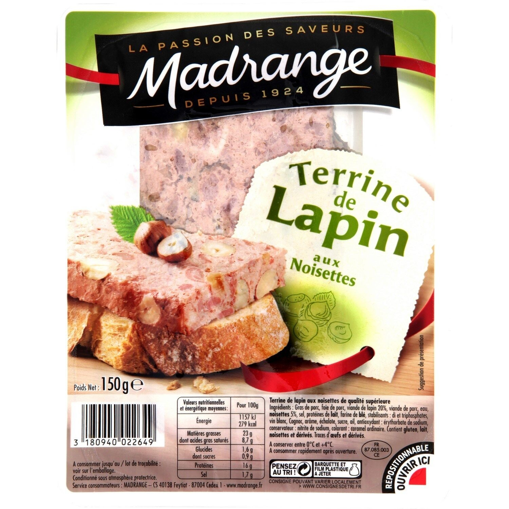MADRANGE Terrina de coelho com avelãs 150 g