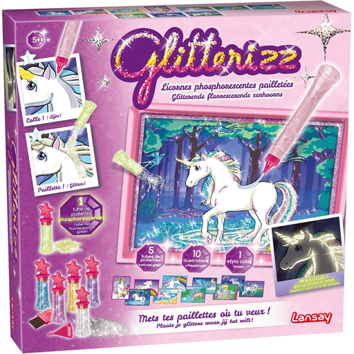 [3181860230145] LANSAY Atividade criativa Glitterizz Unicórnios Fosforescentes para purpurina o kit