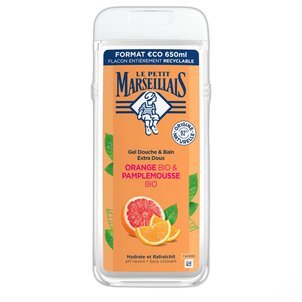 Le Petit Marseillais Gel Douche & Bain Extra Doux Orange Bio & Pamplemousse Bio 650Ml