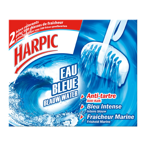 [3215776103207] HARPIC Bloco WC Anti-calcário Água Azul Frescura Marinha 1 embalagem de 2 blocos