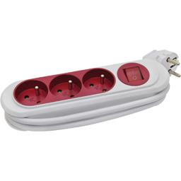 [3217583304211] NOTRE SÉLECTION Bloque 3 tomas + interruptor rojo metal 230V-50Hz 3500W 16A