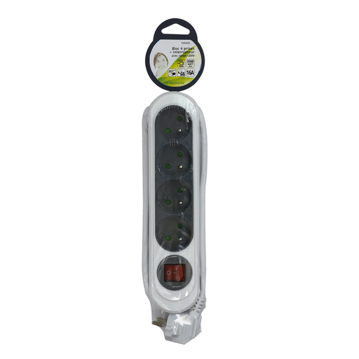 [3217583304266] DOFIN Bloque 4 tomas + interruptor y organizador de cable 230V-50Hz 3500W 16A