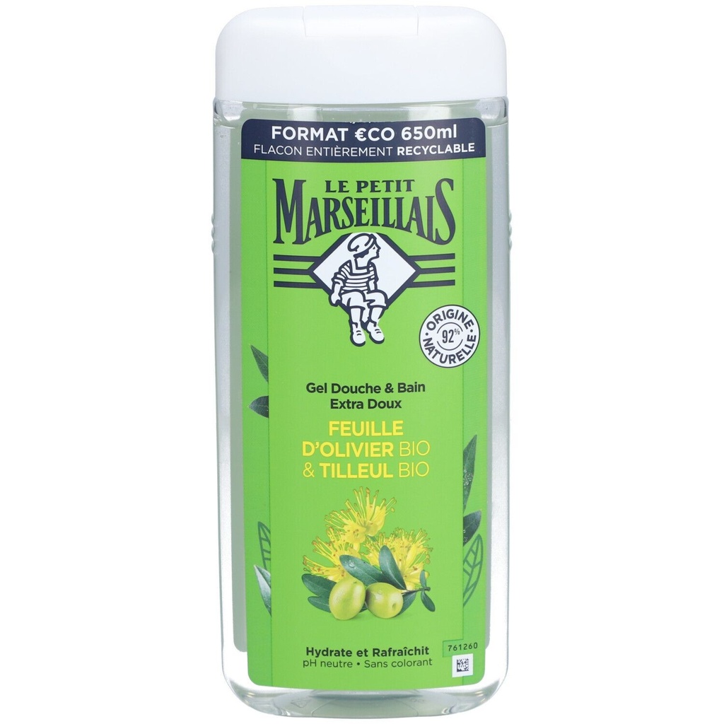 Le Petit Marseillais Gel Douche & Bain Extra Doux Feuille D'Olivier Bio & Tilleul Bio 650Ml
