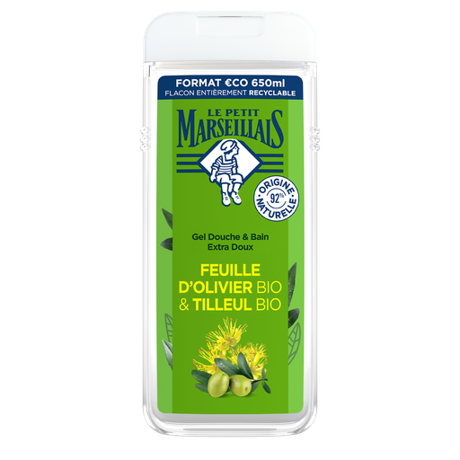 [3574661701295] LE PETIT MARSEILLAIS Gel de Duche Hidratante Folha de Oliveira e Tília Bio 650 ml